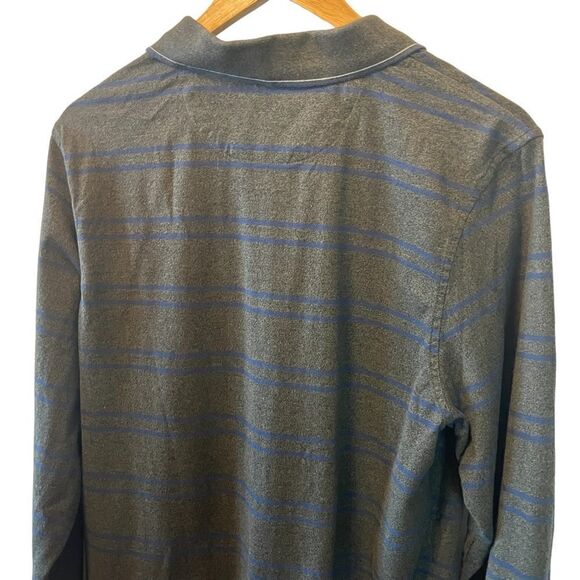 MENS DENVER HAYES Grey & Blue Striped Long Sleeve Cotton Polo Collared Shirt M - Picture 3 of 8